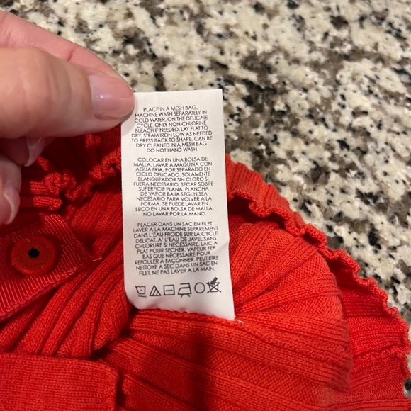 CAbi- Trumpet Cardi- Small- orange/coral trumpet sleeve rib knit - Picture 12 of 15